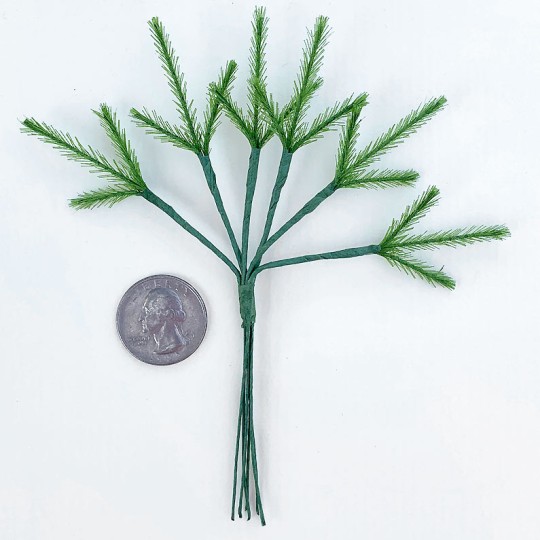 Bundle of 6 Green Fabric Pine Twigs  ~ Austria ~ 2" Long